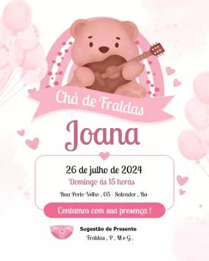 Convite Chá de Bebê Ursinha Musicista para Editar Online