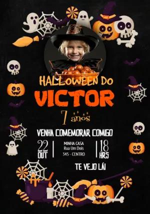 Convite de Aniversário Halloween com Foto para Editar Online