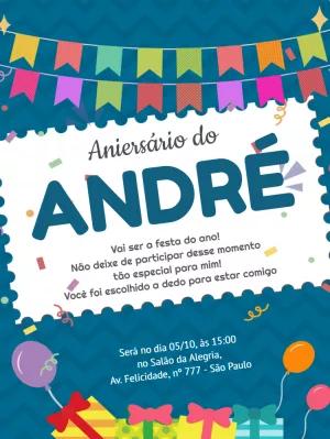 Convite de Aniversário com Bandeirinhas Coloridas para Editar