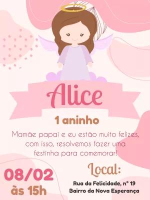 Convite Aniversário Anjinha Rosa Editável para Enviar