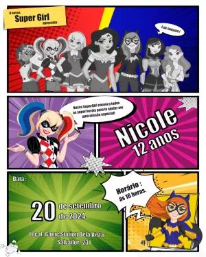 Convite de Aniversário Super Girl Editável Online