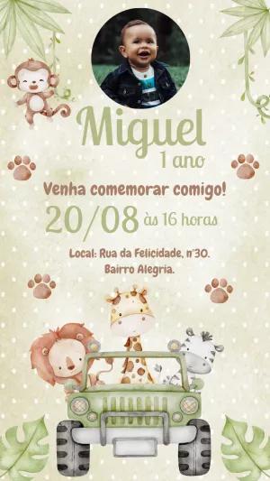 Convite Aniversário Safari Aquarela com Foto para Editar