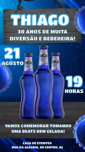 Convite de Aniversário Skol Beats Azul para Editar Online