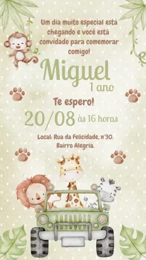 Convite de Aniversário Safari Aquarela para Editar Online