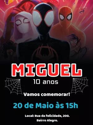 Convite Aniversário Homem Aranha Aranhaverso para Editar Online