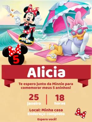 Convite Aniversário Minnie e Margarida na Praia para Editar