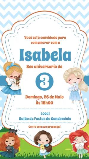 Convite Aniversário Princesas Fofas Editável Online