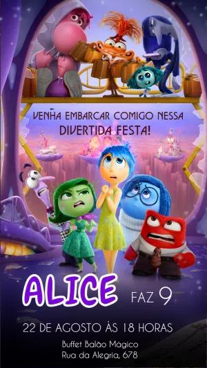 Convite Aniversário Divertida Mente 2 com Personagens para Editar