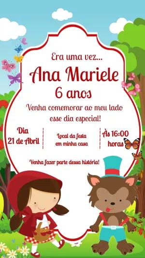 Convite Aniversário Chapeuzinho Vermelho para Editar Online