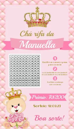 Convite Chá Rifa Ursinha Princesa para Editar e Enviar Online