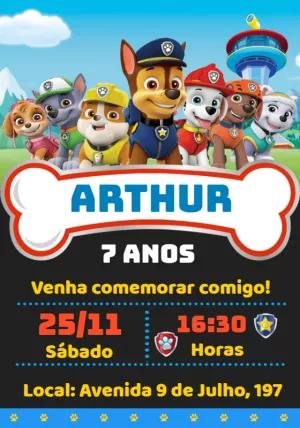 Convite Aniversário Patrulha Canina com Personagens para Editar