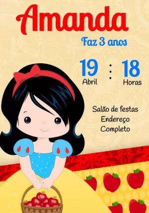 Convite Aniversário Branca de Neve Cute para Editar Online
