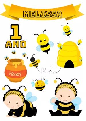 Topo de Bolo Aniversário Abelhinha Editável Online