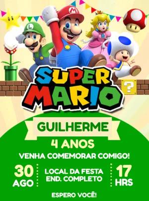 Convite de Aniversário Super Mario para Editar Online