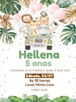 Convite Aniversário Safari com Animais para Editar Online