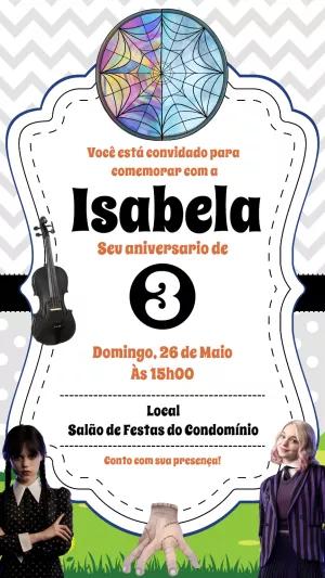 Convite de Aniversário Wandinha Addams para Editar Online
