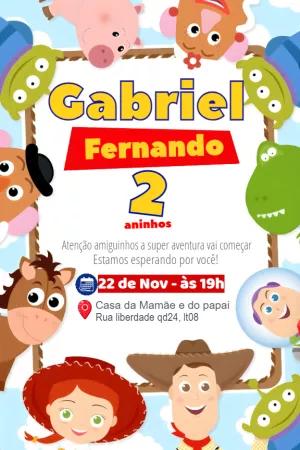 Convite Aniversário Toy Story com Personagens para Editar