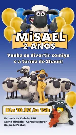 Convite de Aniversário Shaun o Carneiro para Editar Online