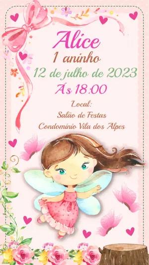 Convite de Aniversário Fadinha Encantada para Editar Online