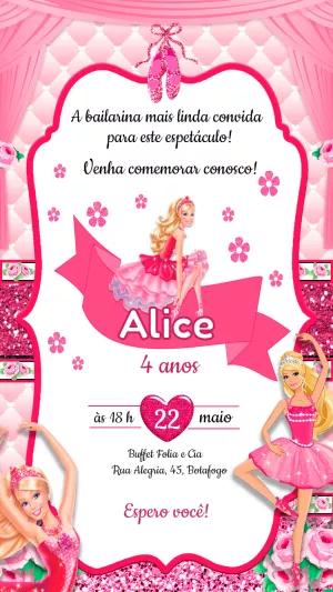 Convite Aniversário Barbie Bailarina para Editar Online