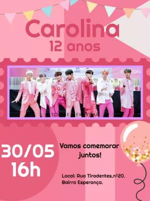 Convite de Aniversário BTS K-pop para Editar e Imprimir