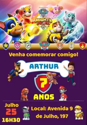 Convite Aniversário Patrulha Canina Mighty Pups para Editar