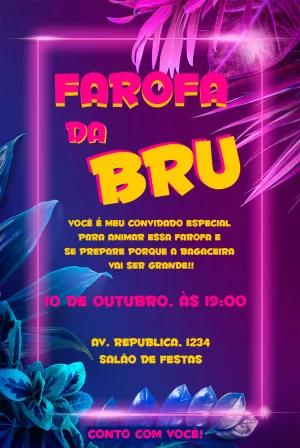Convite de Aniversário Farofa Neon para Editar Online
