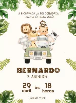 Convite Aniversário Safari com Bichinhos para Editar Online
