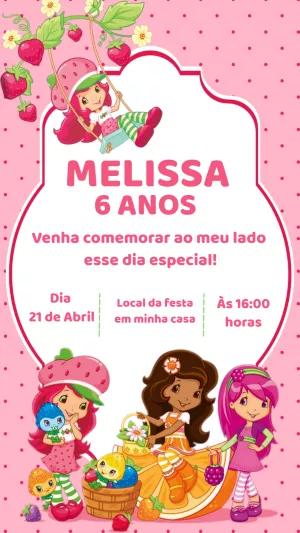Convite de Aniversário Moranguinho no Balanço de Morango Editável