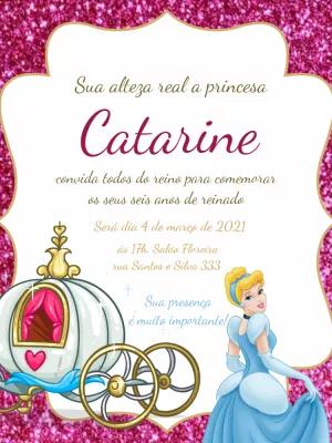 Convite de Aniversário Cinderela para Editar Online
