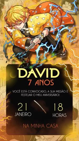Convite Aniversário Zenitsu Demon Slayer para Editar