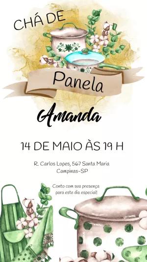 Convite Chá de Panela Aquarela com Louças para Editar Online