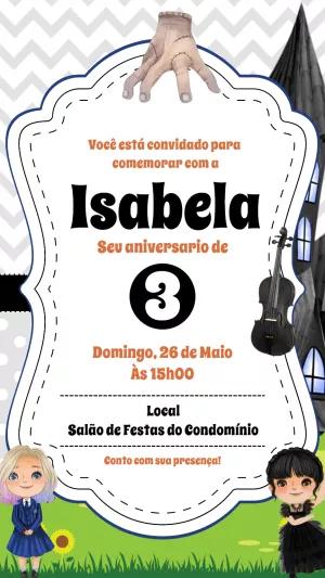 Convite Aniversário Wandinha Addams com Personagens para Editar