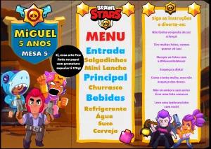 Menu de Aniversário Brawl Stars com Personagens para Editar Online