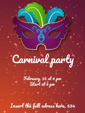 Editable Carnival Party Invitation with Mask to Edit Online