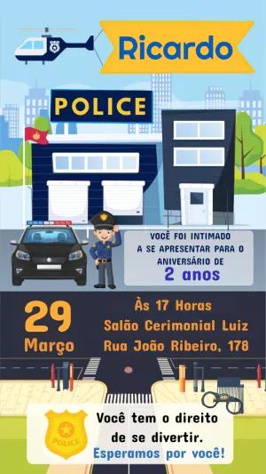 Convite de Aniversário Polícia Infantil para Editar Online