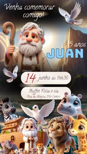 Convite de Aniversário Arca de Noé com Animais para Editar