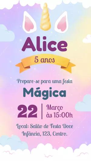 Convite de Aniversário Unicórnio Mágico Editável Online