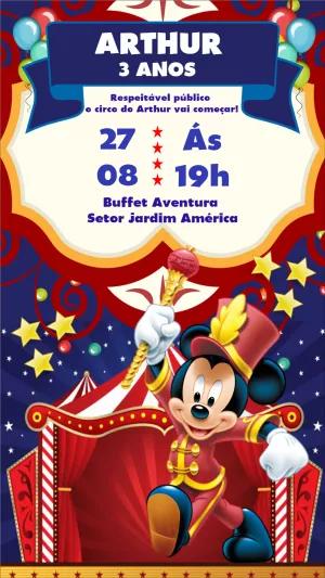 Convite Aniversário Circo do Mickey para Editar Online