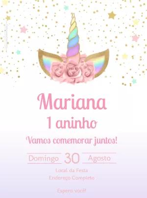 Convite de Aniversário Unicórnio com Flores para Editar Online