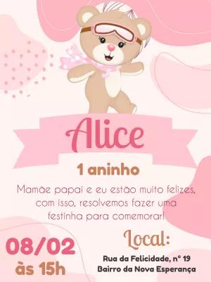 Convite de Aniversário Ursinha Baloeira para Editar Online