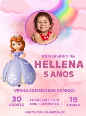 Convite Aniversário Princesinha Sofia com Foto para Editar Online