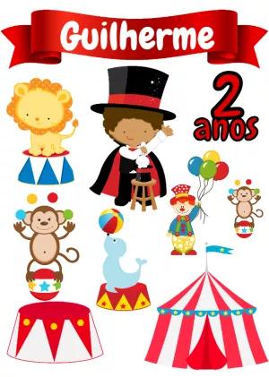 Topo de Bolo Circo com Animais e Mágico para Editar Online