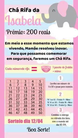 Convite Chá Rifa Elefantinho Rosa para Editar Online