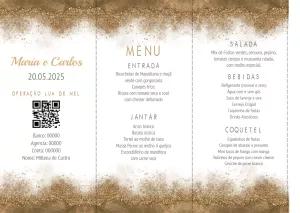 Menu de Casamento com Glitter Dourado Editável Online