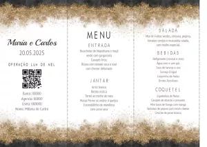 Menu de Casamento Glitter Dourado para Editar Online