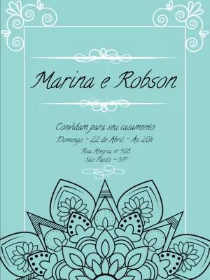 Convite de Casamento Verde Tiffany com Mandala para Editar Online
