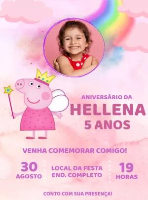 Convite Aniversário Peppa Pig com Foto para Editar Online
