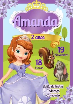 Convite Aniversário Princesa Sofia para Editar Online