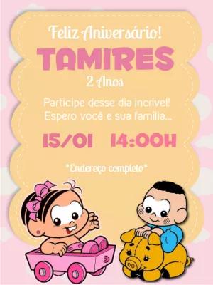 Convite de Aniversário Turma da Mônica Bebê para Editar Online